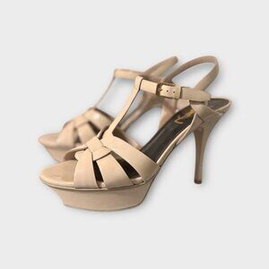Saint Laurent Tribute Sandals 36.5 Patent Leather 6 Beige Nude Platform Classic